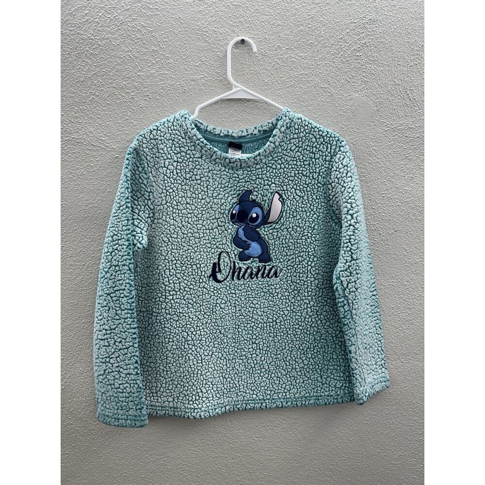 Disney Childrens Pajama Top Size Small 4-6 Blue Sherpa Faux Fur Stitch Ohana